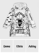 Load image into Gallery viewer, Personalized Nightmare Before Coffee Blanket Hoodie Gift
