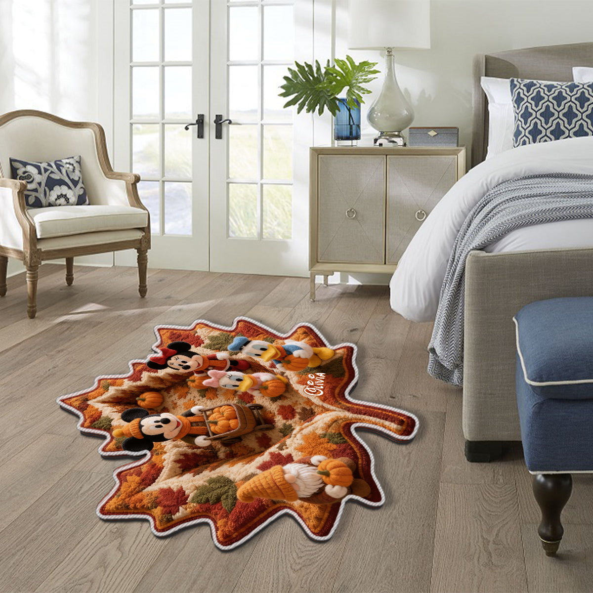Personalized Leaf-Shaped Tufted Rug Autumn Gift for Family