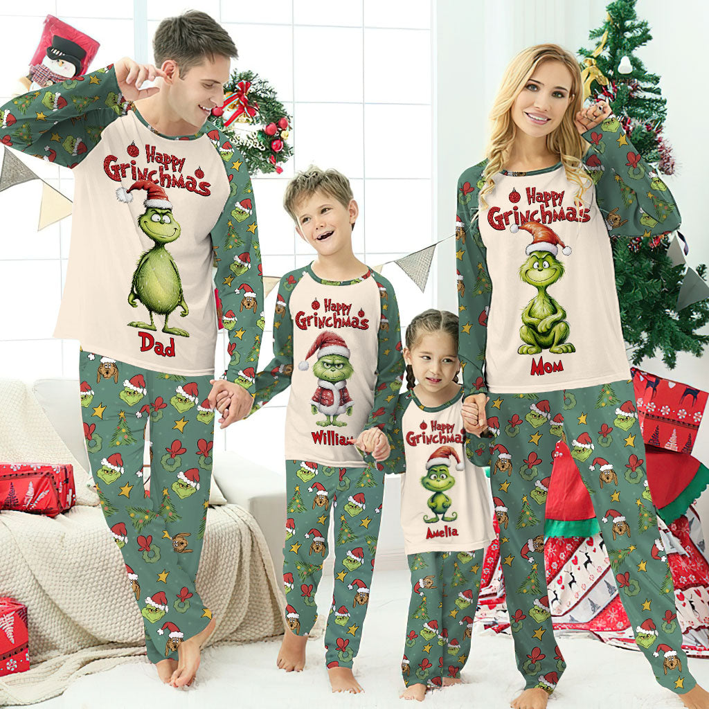 Personalized Grinch Christmas Pajama Set for Family | Custom Names