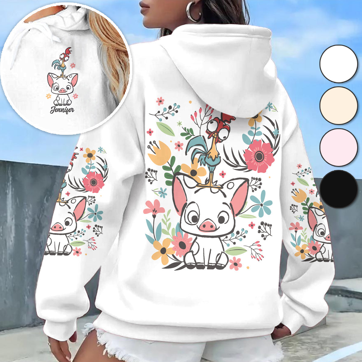 Personalized Floral Pig All Over Shirt Custom Name Gift