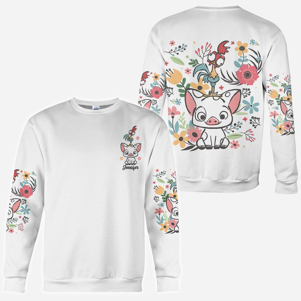 Personalized Floral Pig All Over Shirt Custom Name Gift