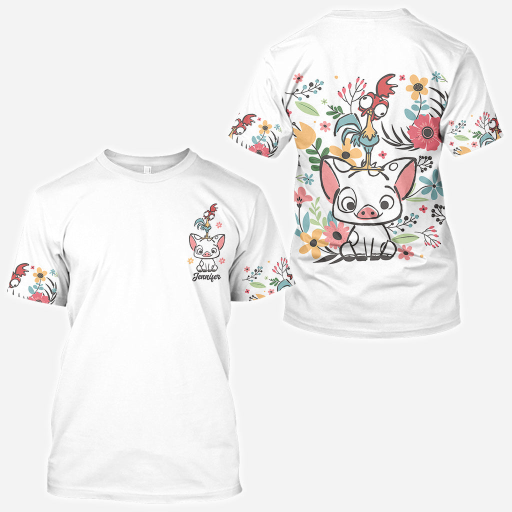 Personalized Floral Pig All Over Shirt Custom Name Gift