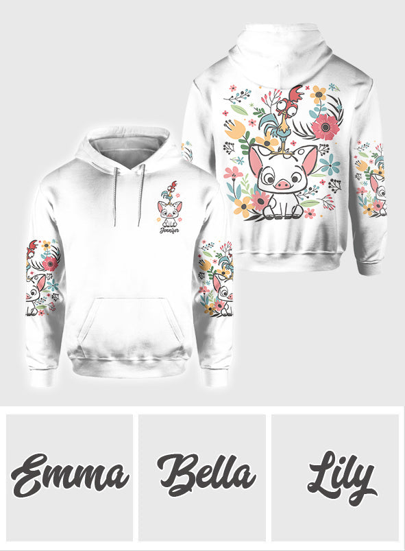 Personalized Floral Pig All Over Shirt Custom Name Gift