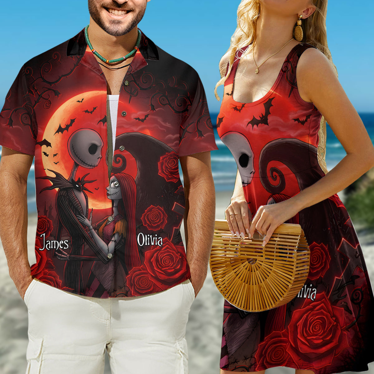 Personalized Nightmare Hawaiian Shirt & Sleeveless Dress for Couples