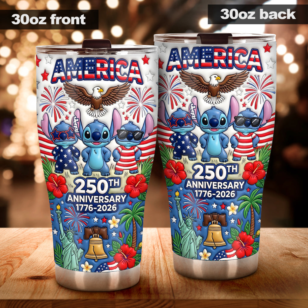 Personalized Cute Blue Alien Tumbler 250th Anniversary Gift with Box