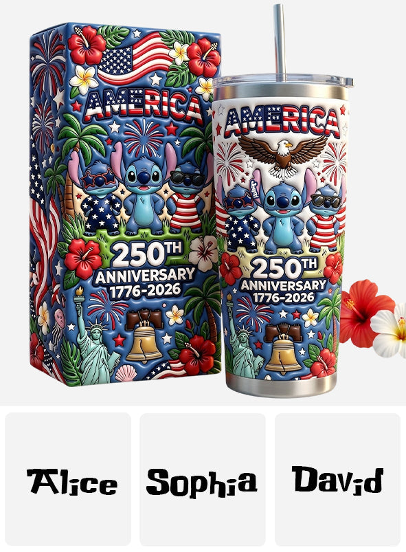 Personalized Cute Blue Alien Tumbler 250th Anniversary Gift with Box