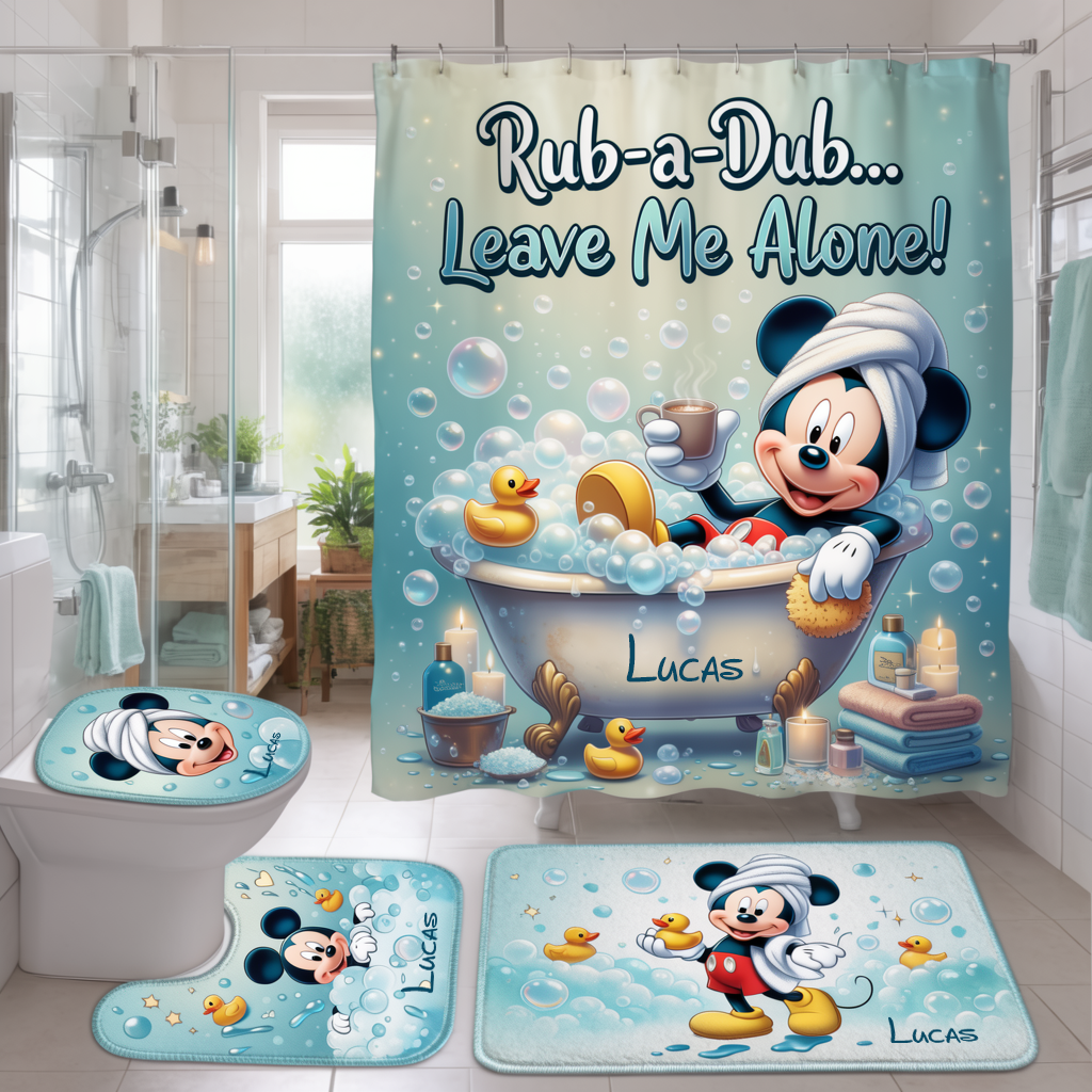 Personalized Mickey Mouse Bathroom Curtain & Mats Set for Kids