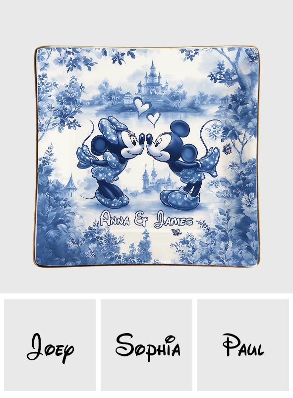 Personalized Blue & White Ceramic Mouse Couple Jewelry Dish