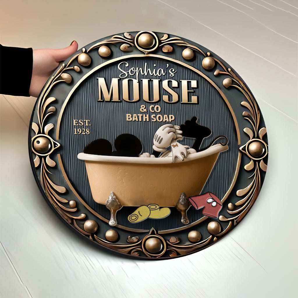 Personalized Round Wood Sign Custom Mouse Bath Soap Decor