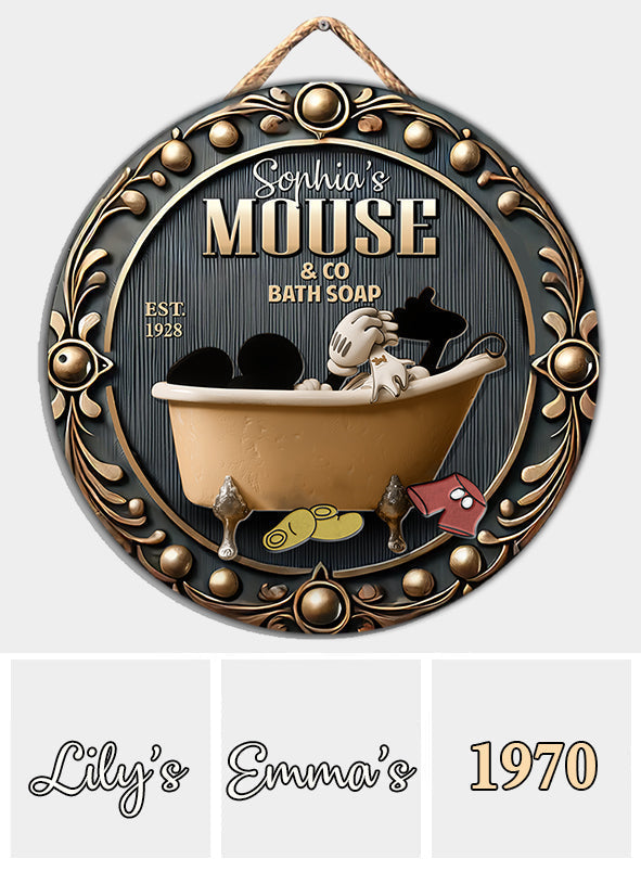 Personalized Round Wood Sign Custom Mouse Bath Soap Decor