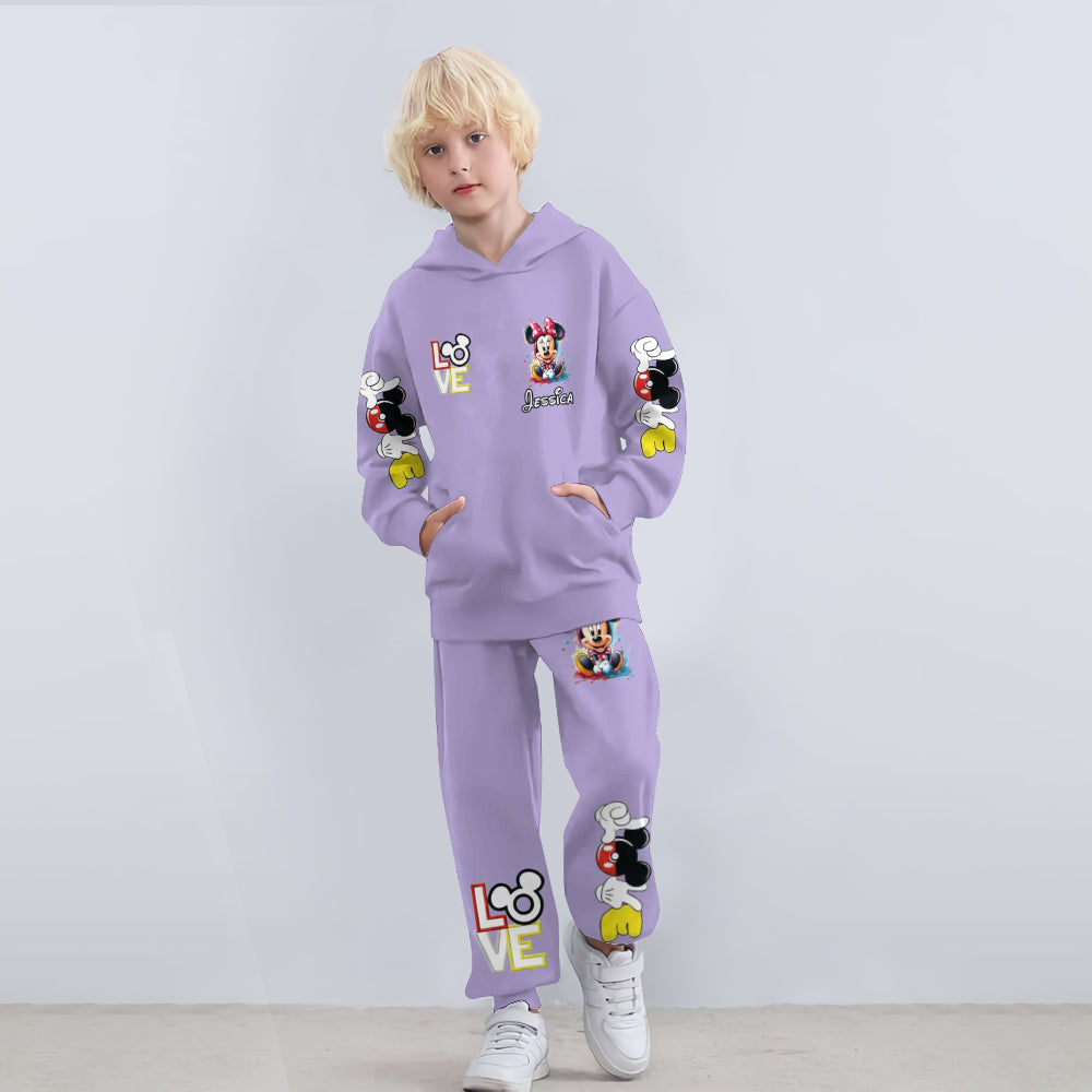 Personalized Kid Hoodie & Jogger Set with Mickey Mouse Design