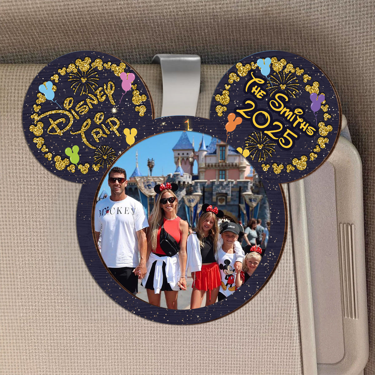Personalized Family Trip Mouse 2 Layered Car Visor Clip Gift