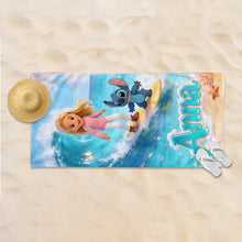 Load image into Gallery viewer, Personalized Blue Alien Beach Towel Custom Name Gift for Kids
