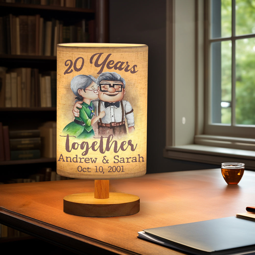 Personalized Table Lamp with Wood Base Custom Couple Gift