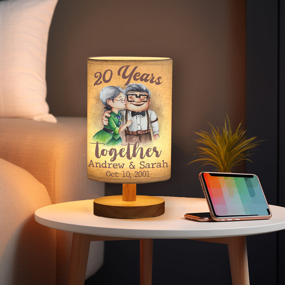 Personalized Table Lamp with Wood Base Custom Couple Gift