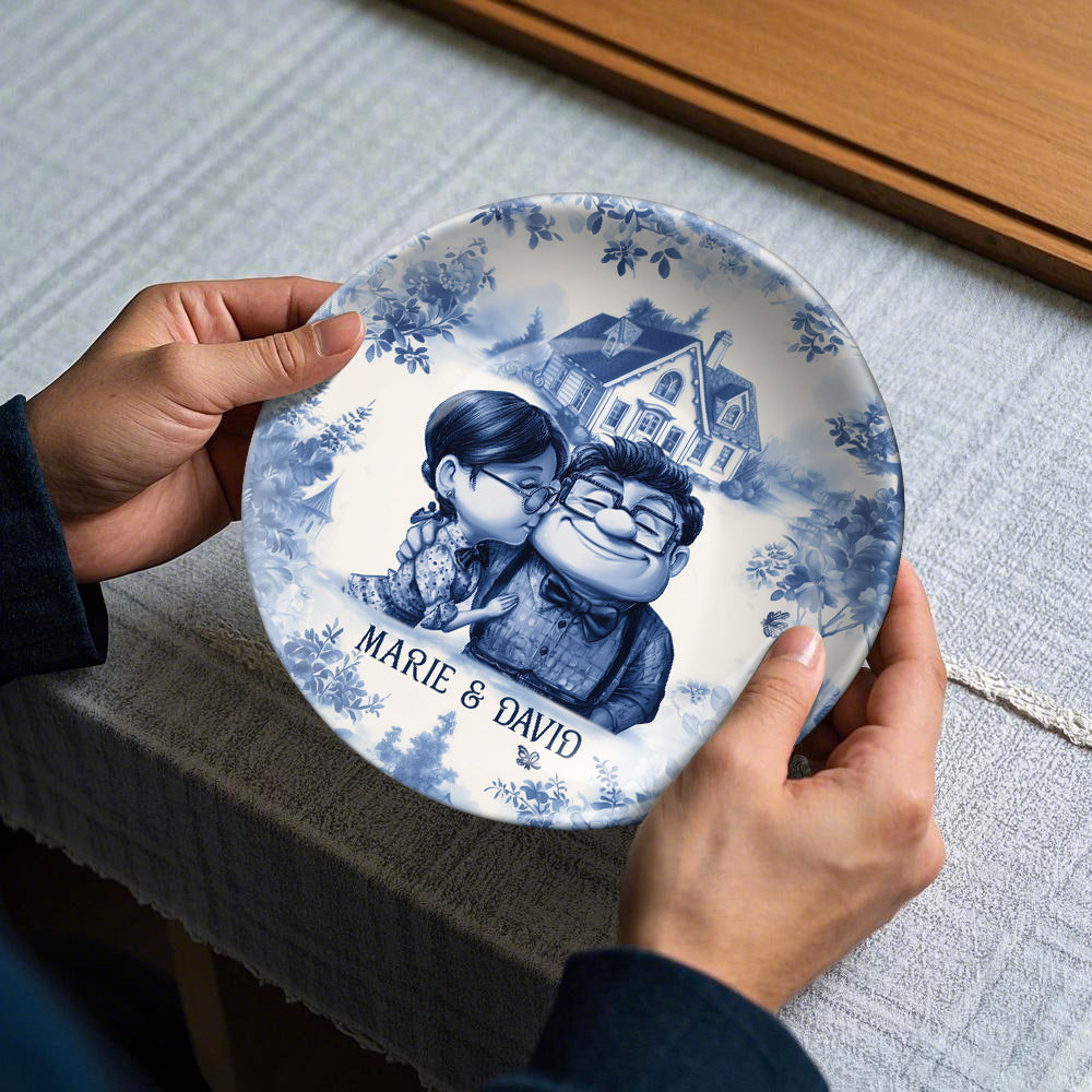 Personalized Ceramic Round Plate Custom Name Gift for Couples
