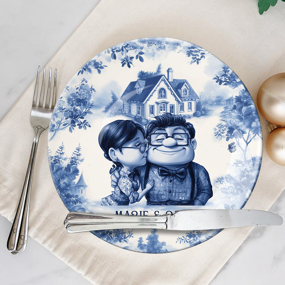 Personalized Ceramic Round Plate Custom Name Gift for Couples