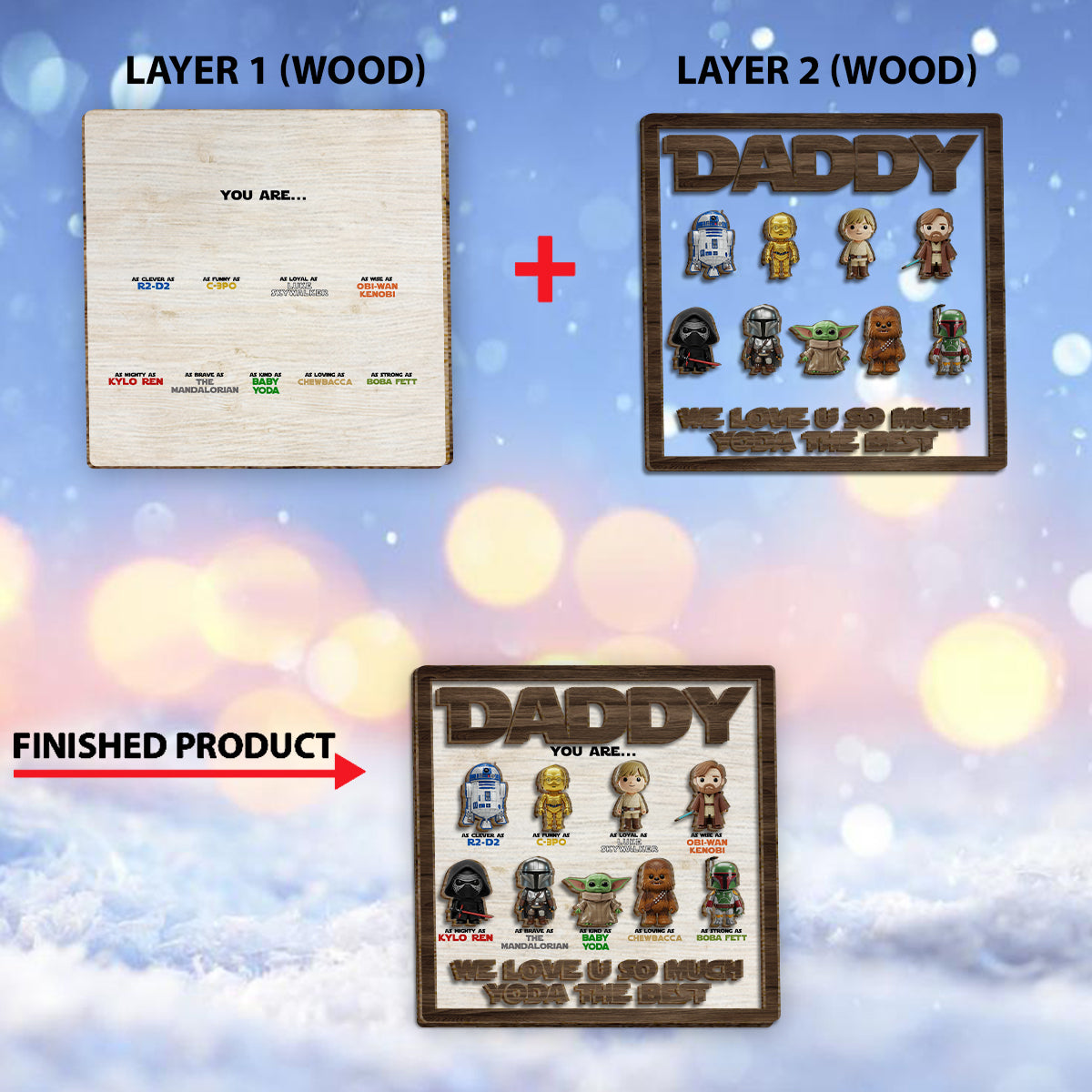 Personalized 2 Layered Wood Sign Gift for Dad | Star Wars Theme