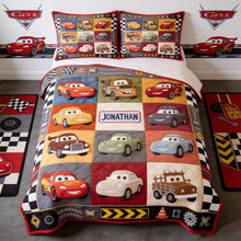 Load image into Gallery viewer, Personalized Cars Themed Quilted Bedding Set for Kids - Gift Idea
