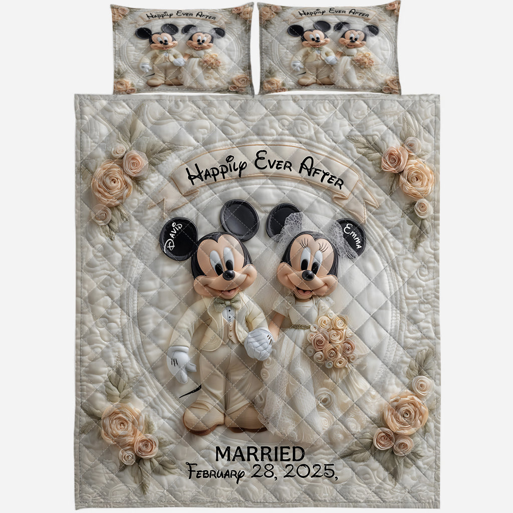 Personalized Happily Ever After Mouse Quilt Set for Couples