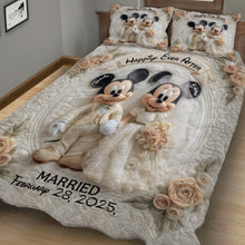 Load image into Gallery viewer, Personalized Happily Ever After Mouse Quilt Set for Couples
