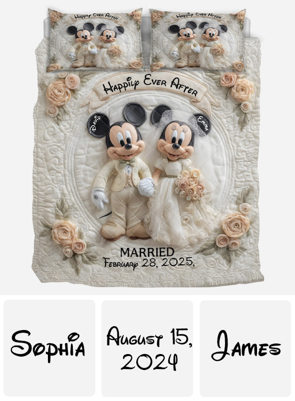 Personalized Happily Ever After Mouse Quilt Set for Couples