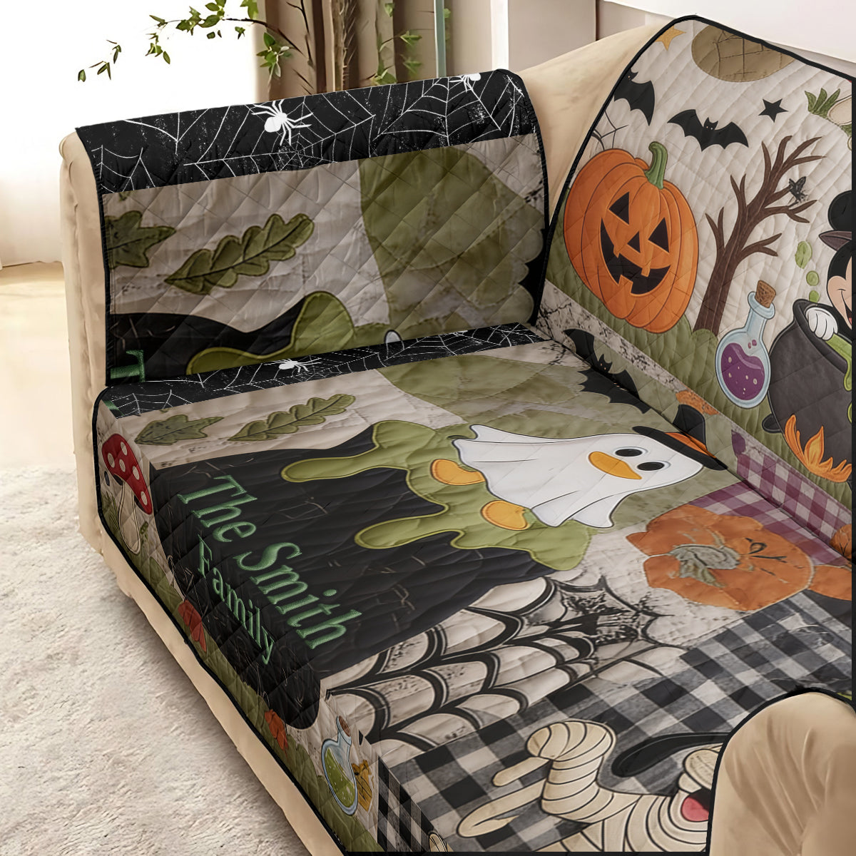 Personalized Halloween Quilted Sofa Cover Family Gift | Cozy Home Decor