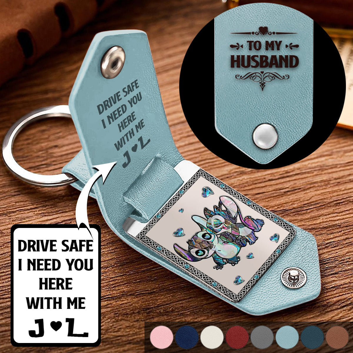 Personalized Ohana Leather Photo Keychain Gift for Couple