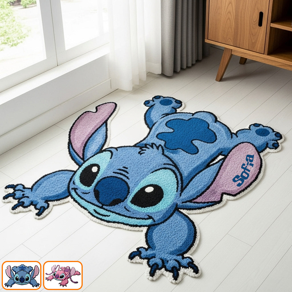 Personalized Blue Alien Tufted Rug Custom Name Gift for Family