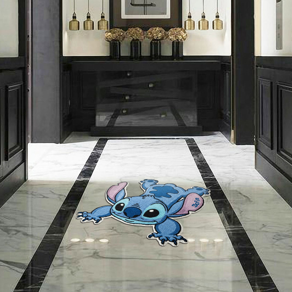 Personalized Blue Alien Tufted Rug Custom Name Gift for Family