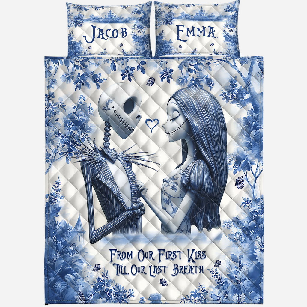 Personalized Nightmare Before Christmas Quilt Set Custom Names Unique Couple Gift