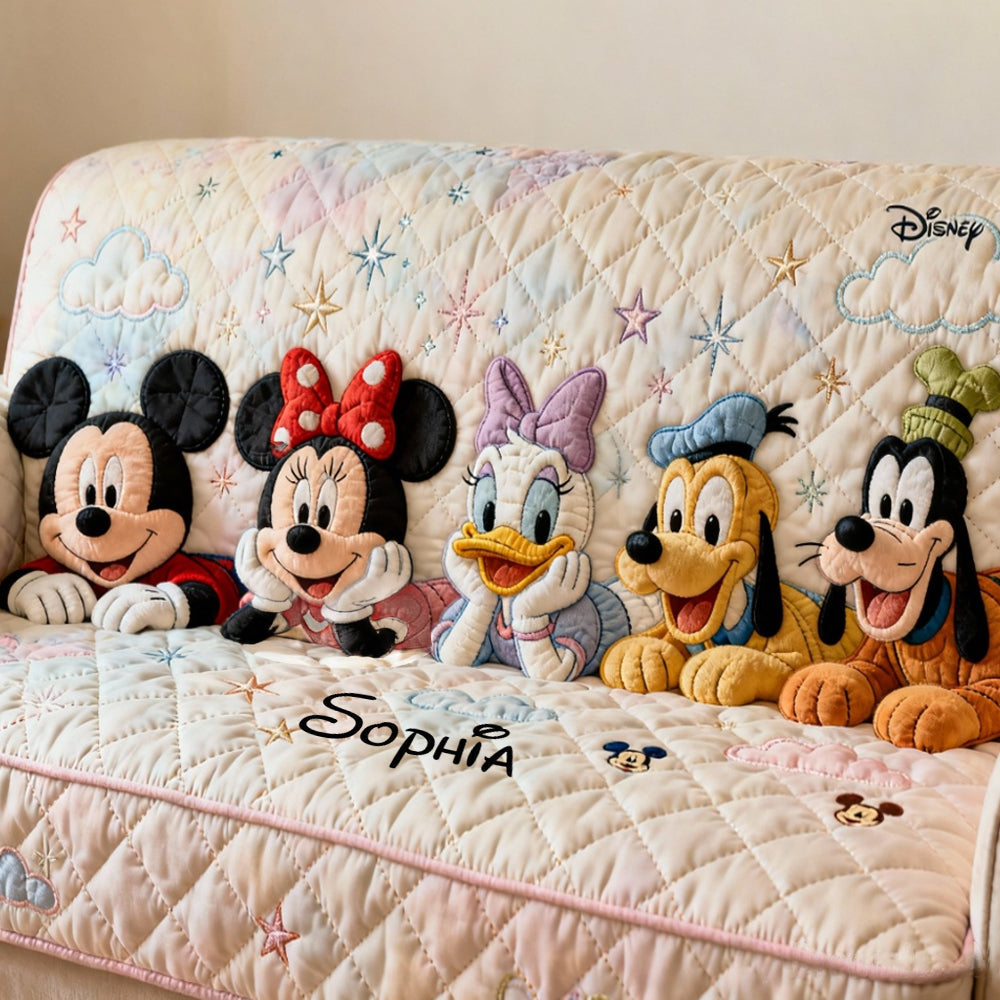 Personalized Disney Quilted Sofa Cover Custom Name Gift for Her