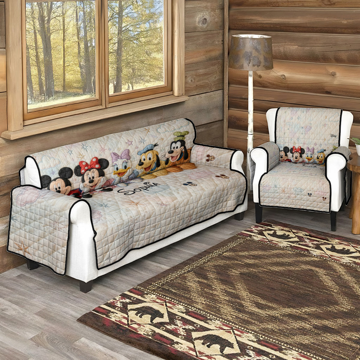 Personalized Disney Quilted Sofa Cover Custom Name Gift for Her