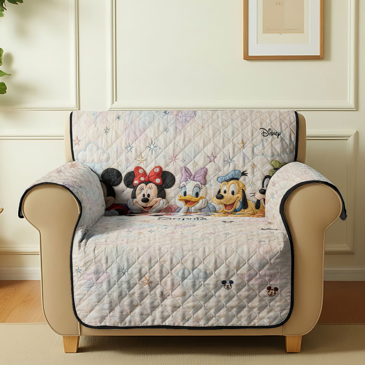 Personalized Disney Quilted Sofa Cover Custom Name Gift for Her