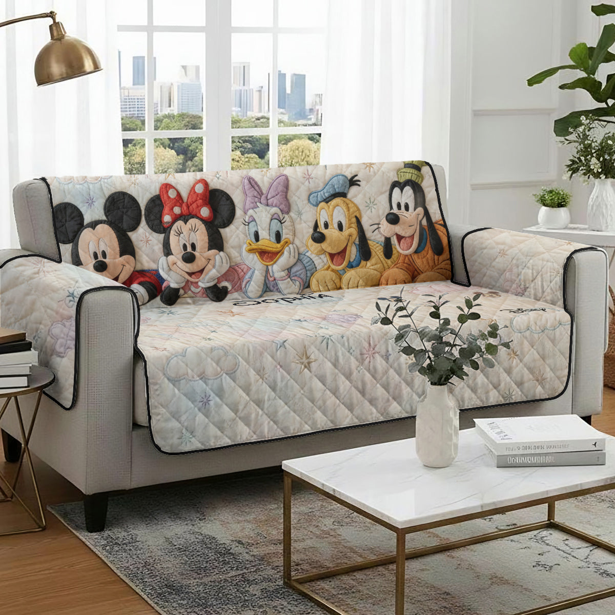 Personalized Disney Quilted Sofa Cover Custom Name Gift for Her