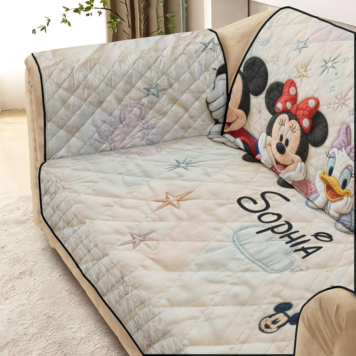 Personalized Disney Quilted Sofa Cover Custom Name Gift for Her