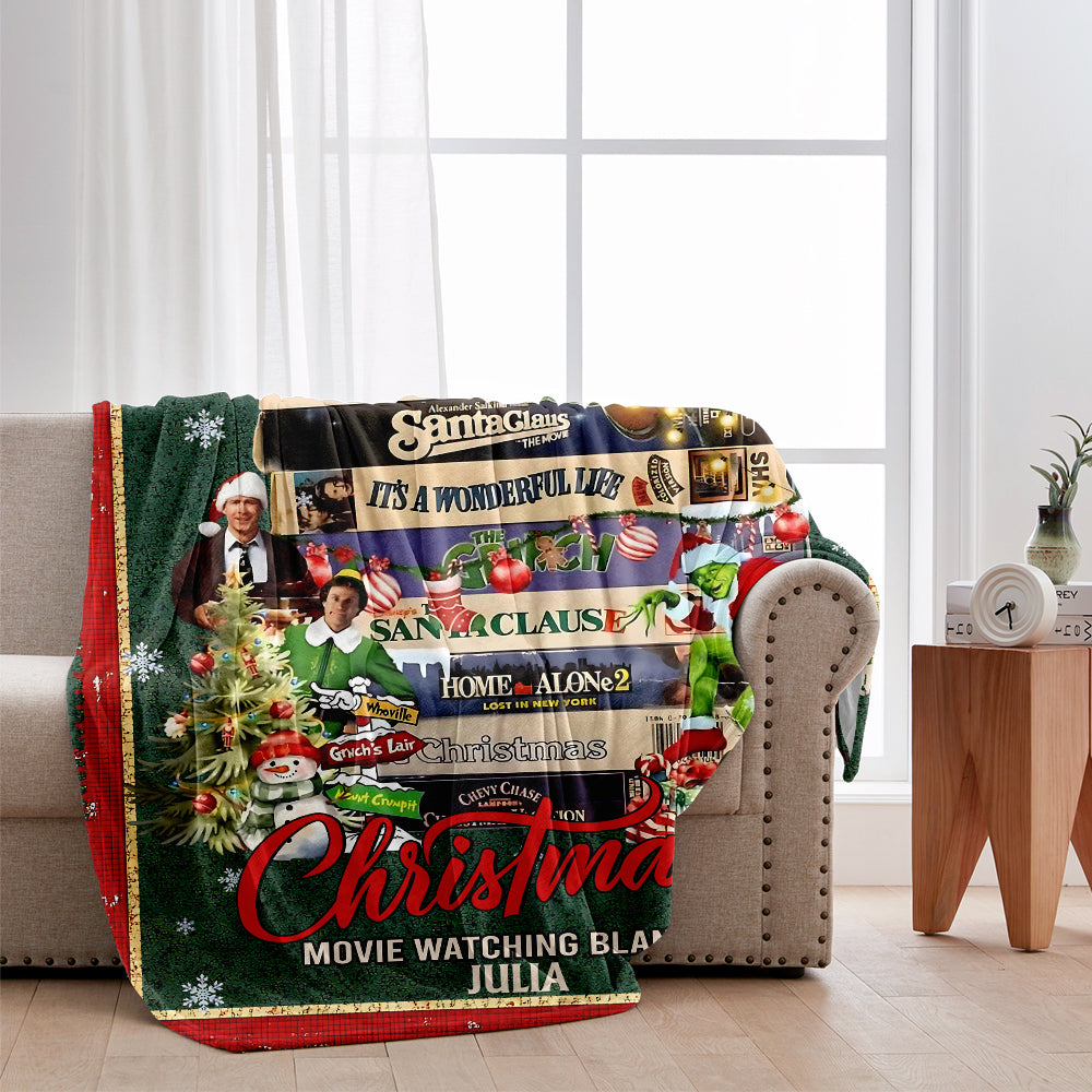 Personalized Christmas Movie Watching Blanket Custom Name Gift
