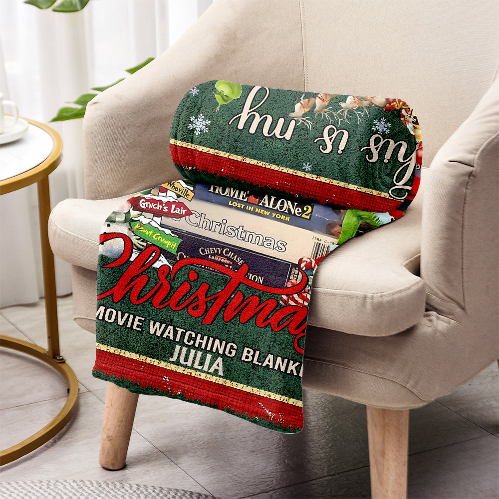 Personalized Christmas Movie Watching Blanket Custom Name Gift