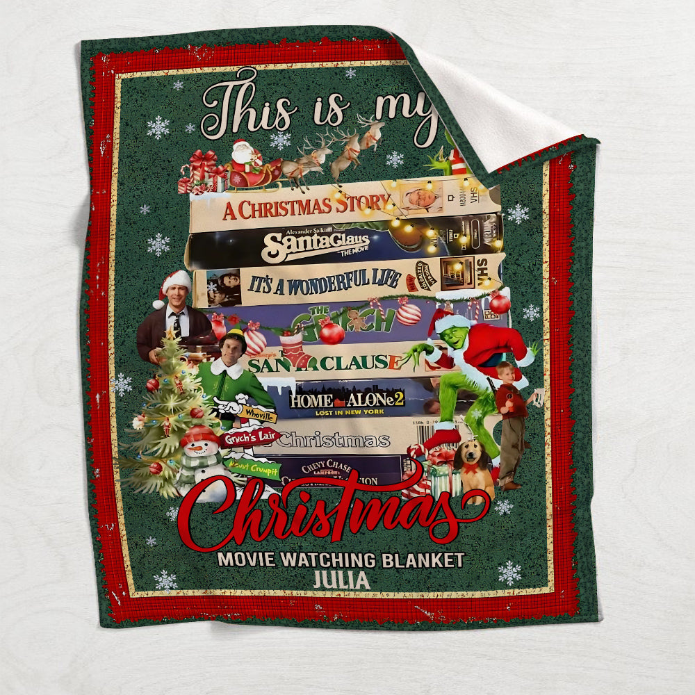 Personalized Christmas Movie Watching Blanket Custom Name Gift