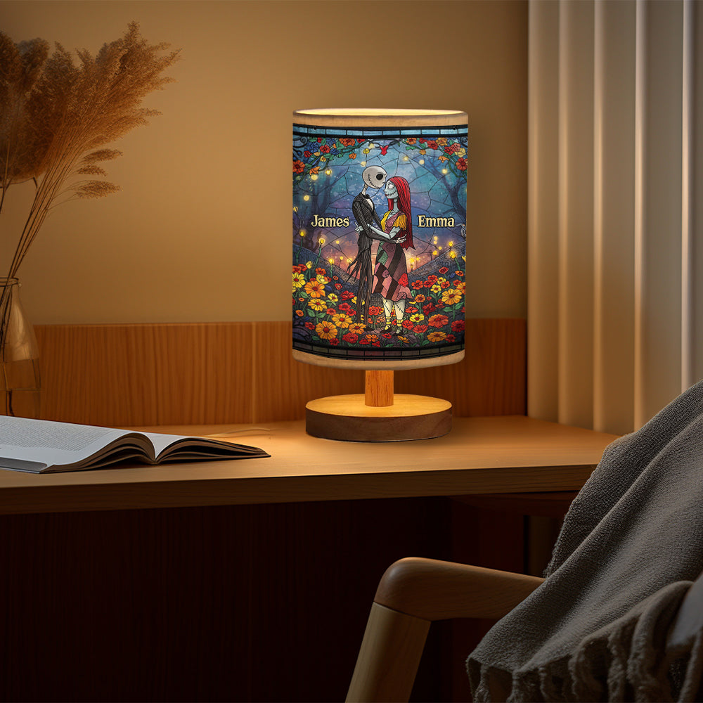 Personalized Nightmare Table Lamp with Wood Base Gift for Couples