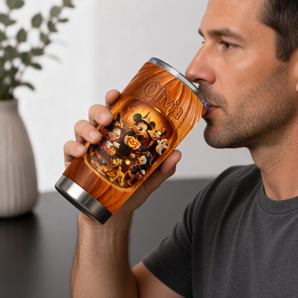 Personalized Pumpkin Tumbler with Magical Friends - Halloween Gift for Her