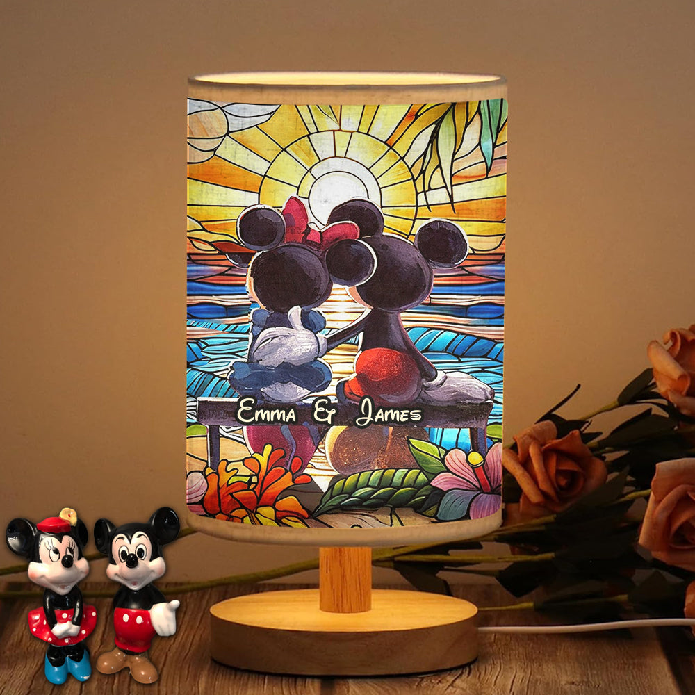 Personalized Mouse Table Lamp with Wood Base Custom Name Gift for Couples