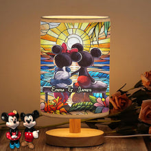 Load image into Gallery viewer, Personalized Mouse Table Lamp with Wood Base Custom Name Gift for Couples
