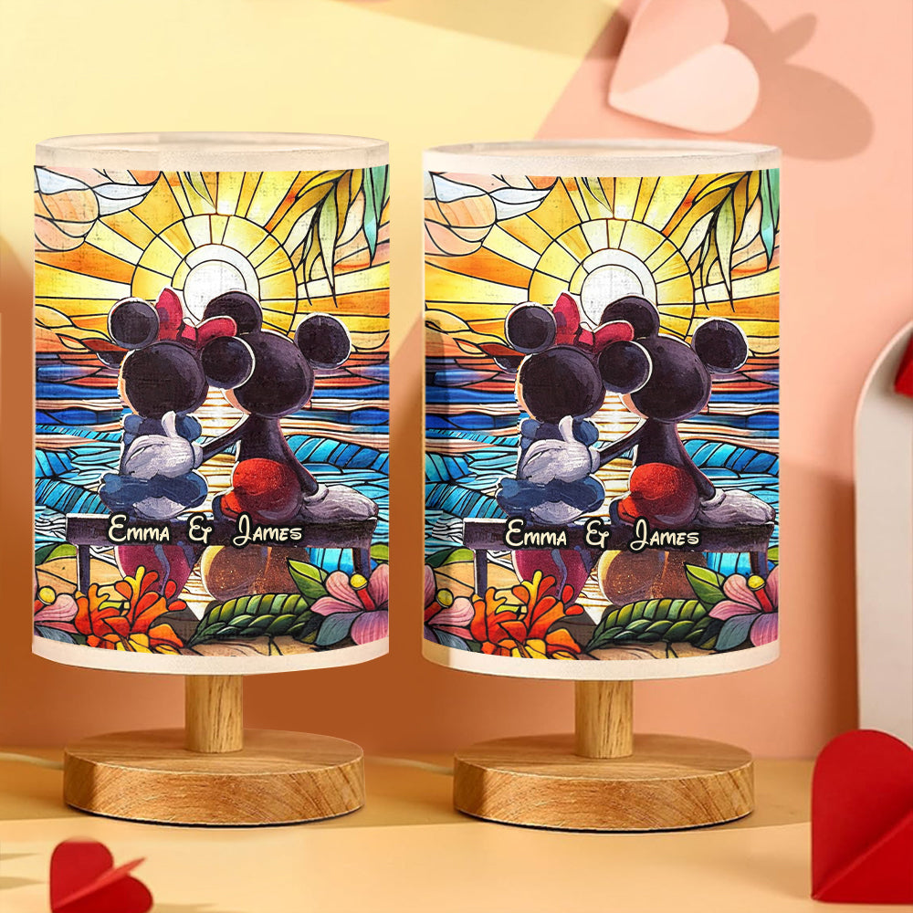 Personalized Mouse Table Lamp with Wood Base Custom Name Gift for Couples