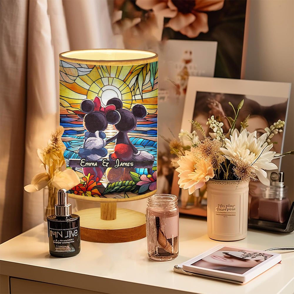 Personalized Mouse Table Lamp with Wood Base Custom Name Gift for Couples