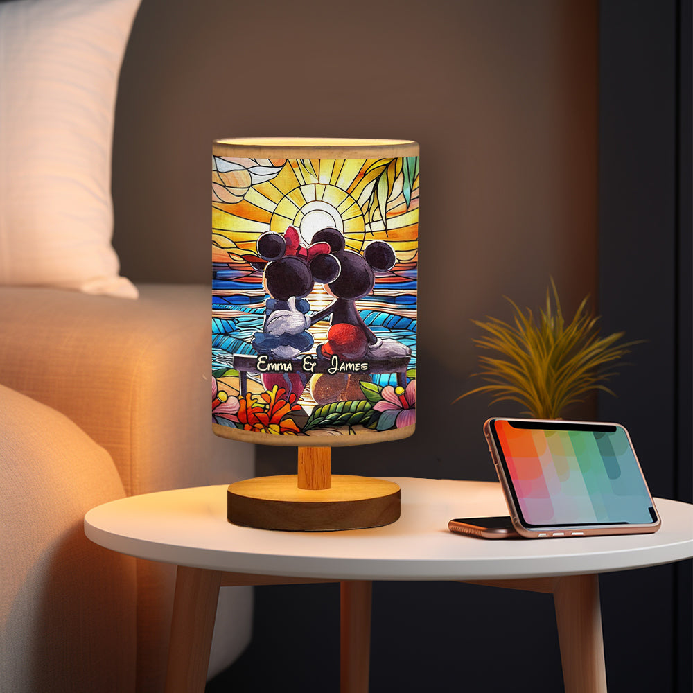 Personalized Mouse Table Lamp with Wood Base Custom Name Gift for Couples