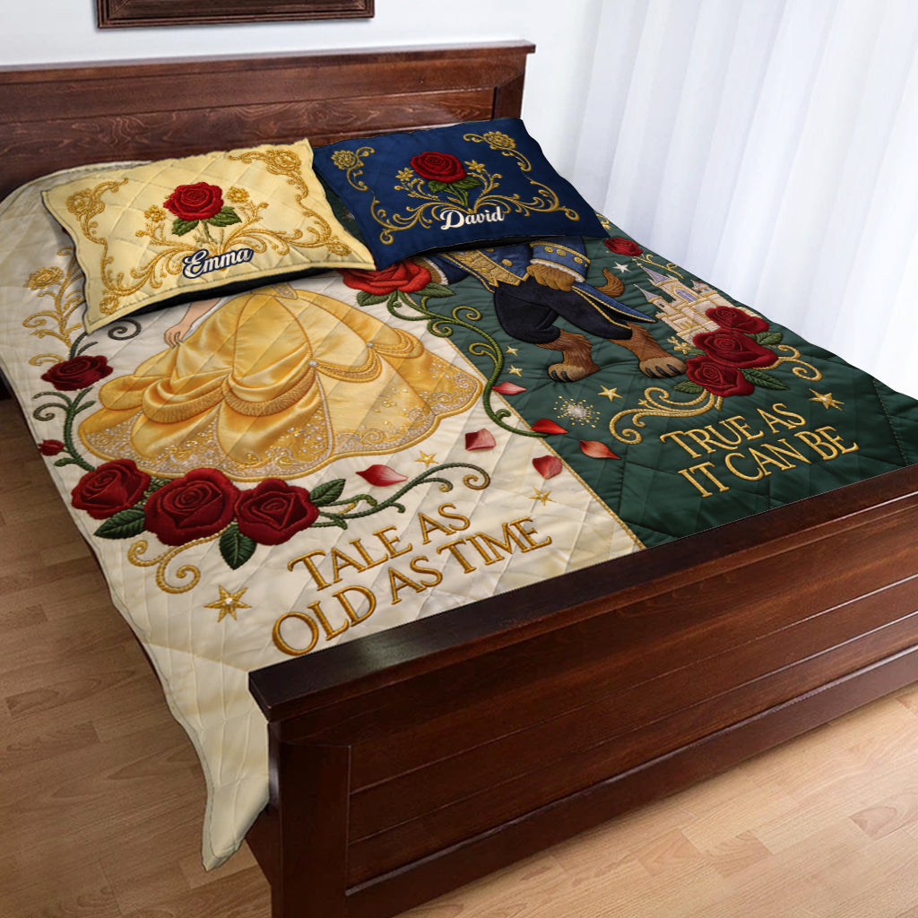 Personalized Quilted Bedding Set with Custom Names for Couples Gift