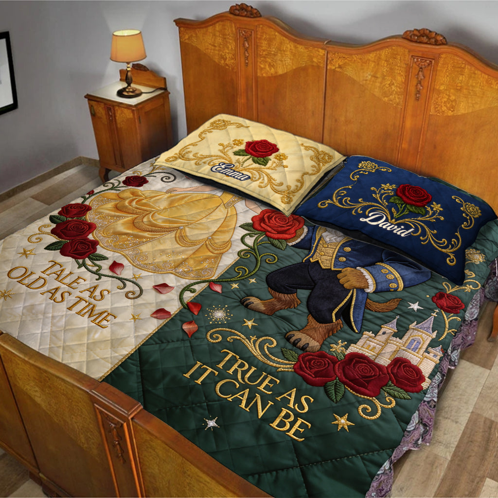 Personalized Quilted Bedding Set with Custom Names for Couples Gift