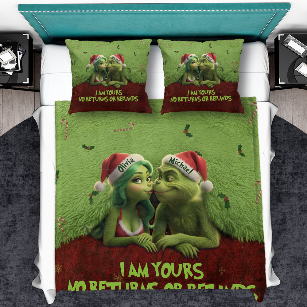 Personalized Grinch Christmas Blanket & Pillow Set Gift for Couple
