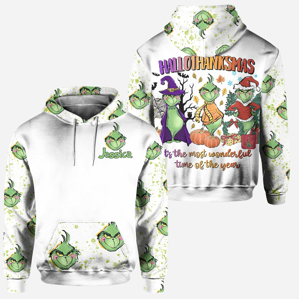 Personalized Grinch Hoodie and Leggings Set for Christmas Gift